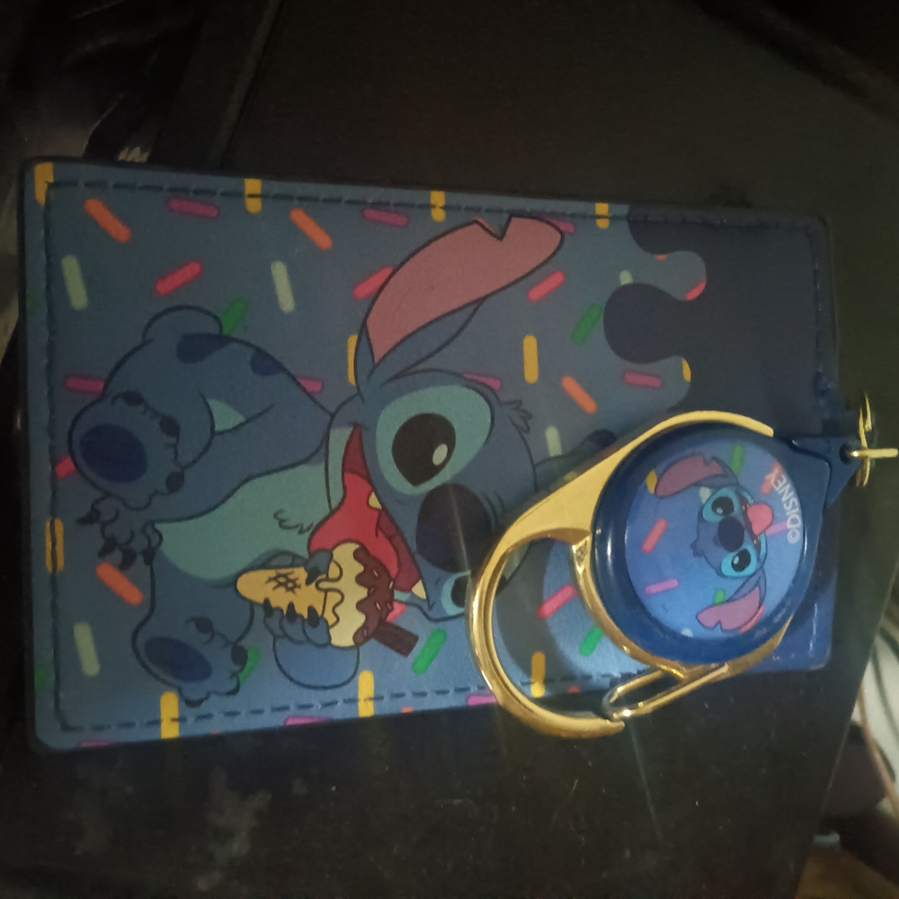 Disney Stitch Blue and Pink Card Holder with Keychain